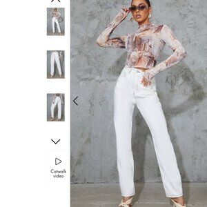 Pretty Little Thing White Faux Leather Contrast Stitch Straight Leg Pants